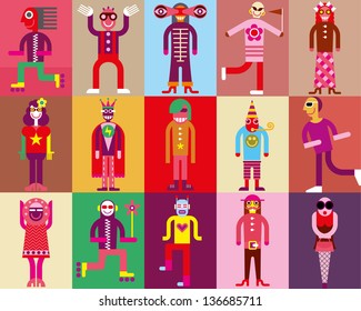 People In Carnival Costumes - Vector Illustration. Seamless Wallpaper.