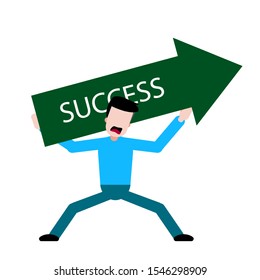people carry arrows up with the words "success". illustration of the struggle for success. Flat design is a symbol of business success.