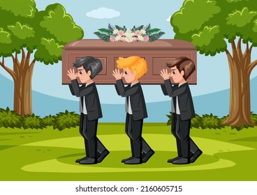 People carry coffin on shoulder illustration