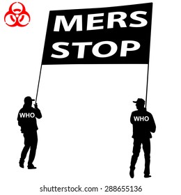 People carry a poster Stop MERS  Virus sign.  Vector Illustration.