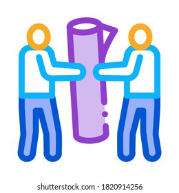 people carry rolled carpet icon vector. people carry rolled carpet sign. color symbol illustration