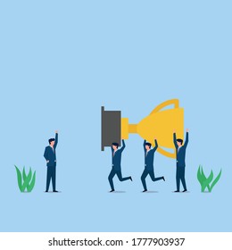 People carry trophy together to manager metaphor of success and teamwork. Business flat vector concept illustration.