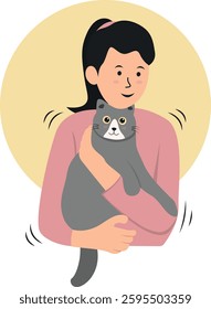 People Carrying Cat Illustration. Isolated Vector Character in Cute Cartoon Concept
