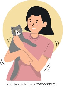 People Carrying Cat Illustration. Isolated Vector Character in Cute Cartoon Concept