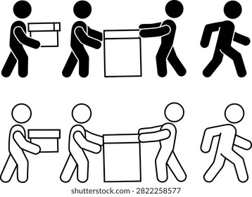 People carrying and moving boxes together in teamwork sequence