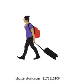 people carrying suitcase flat style vector graphic design illustration