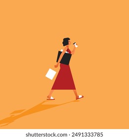 People carrying takeaway coffee cups. Woman holding hot drinks in hands. Modern characters with takeout mugs of tea and coffee. Flat vector illustration.