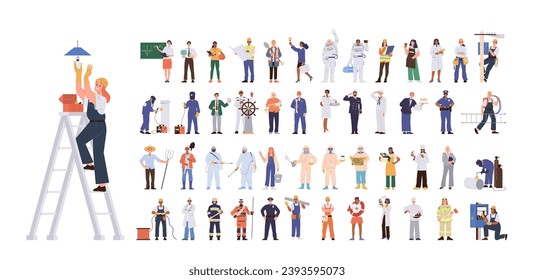 People cartoon character different profession, job occupation and specialization isolated on white