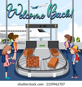 People cartoon characters in the airport illustration