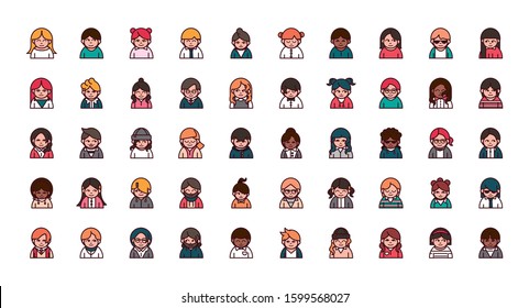 people cartoon characters avatar men and women set vector illustration