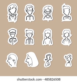 People cartoon drawing line icons