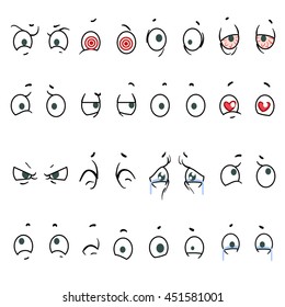 People cartoon eyes in variety expressions with anger and sadness, surprise and happiness. Vector comic book characters