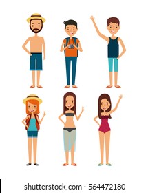 people cartoon icon set over white background. trip and vacations concept. colorful design. vector illustration