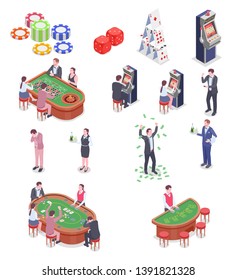 People in casino isometric icons set isolated on white background 3d vector illustration