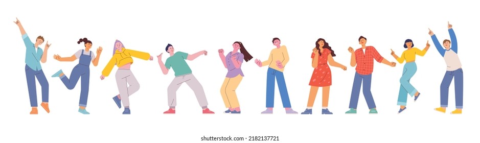 People in casual style are dancing. A tall and small head character. flat design style vector illustration.