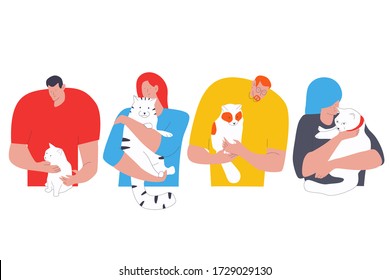 People with cat vector cartoon characters set isolated on a white background.