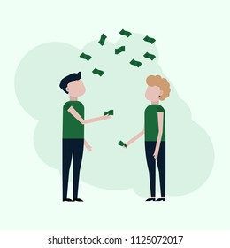 People catch falling money, vector illustration on a turquoise background