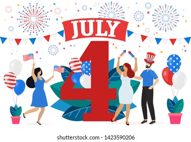 People celebrate American Independence Day 4th of July. Vector