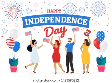 People celebrate American Independence Day 4th of July. Vector