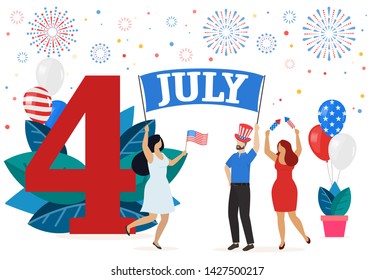 People celebrate American Independence Day 4th of July. Vector