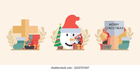 People Celebrate Christmas Flat Bundle Design
