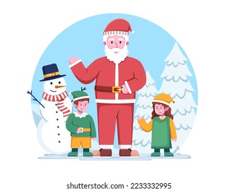 People celebrate Christmas and New Year with gifts and Christmas Decoration. Merry Christmas and Happy New Year. Vector illustration in flat style. Vector illustration in flat style