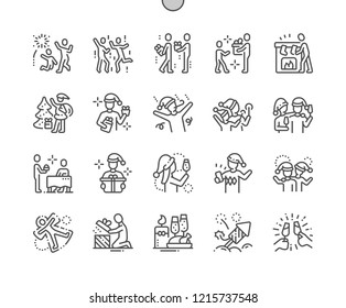 People celebrate Christmas Well-crafted Pixel Perfect Vector Thin Line Icons 30 2x Grid for Web Graphics and Apps. Simple Minimal Pictogram