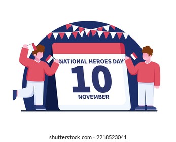 People Celebrate Indonesia national heroes day November 10th illustration.
Hari pahlawan nasional or indonesian hero days.
Suitable for banner, poster, book web, etc