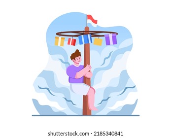 People celebrate Indonesian Independence Day with Indonesian traditional games panjat pinang or climbing pole.
Happy Indonesia Independence Day, Can be used for banner, poster, web, etc