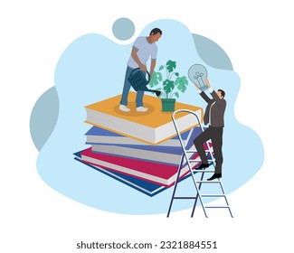 People celebrate international literacy day and happy student day by working on computers and reading books