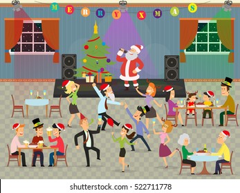 people celebrate the new year in the restaurant. vector illustration.