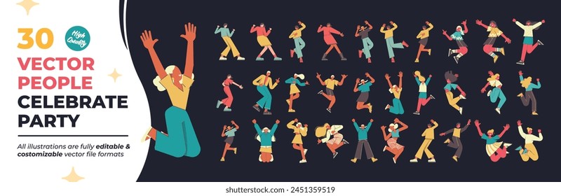 People Celebrate Party. Mega Set. Collection scenes of people party, celebrate, festive, dance activity. Vector Illustration