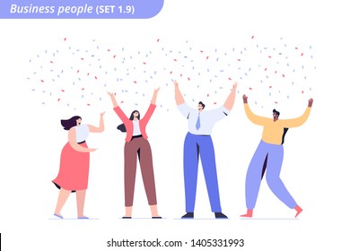 
People celebrate success together. Business team have fun. Flat vector characters isolated on white background.