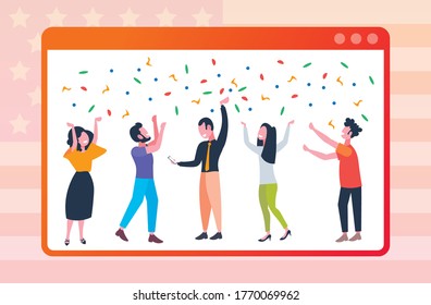 people celebrating 4th of july in web browser window american independence day celebration concept horizontal full length vector illustration