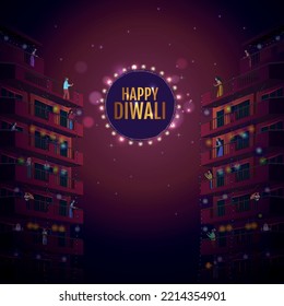 People celebrating Diwali - Festival of Lights - Vector