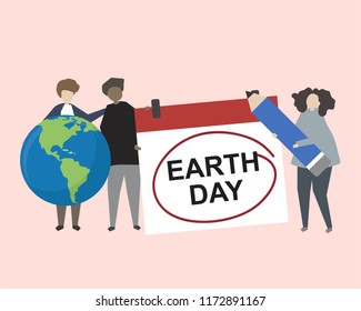 People celebrating Earth day illustration