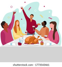 people are celebrating. people eat at the table. festive table. vector image