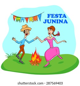 People celebrating Festa Junina festival in vector