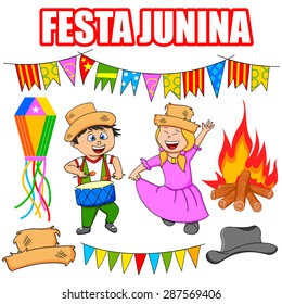 People celebrating Festa Junina festival in vector