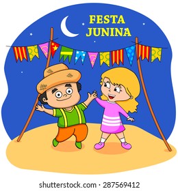 People celebrating Festa Junina festival in vector