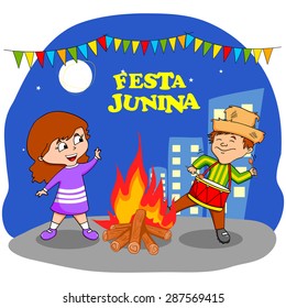 People celebrating Festa Junina festival in vector