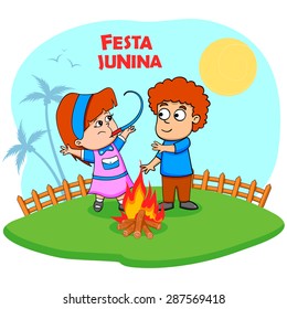 People celebrating Festa Junina festival in vector