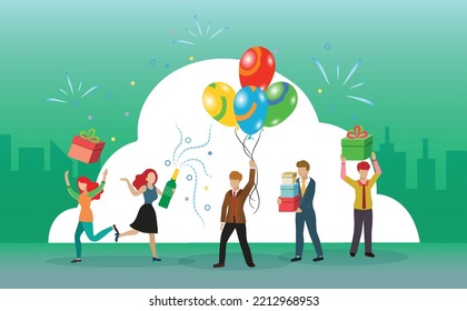 People celebrating festive party with champagne and balloons in happy manner. Idea for special occasion, holidays or new year party.