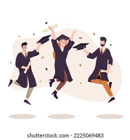 People celebrating graduation from college, university or high school. Illustration for websites, landing pages, mobile applications, posters and banners. Trendy flat vector illustration
