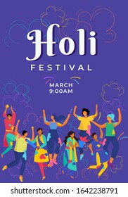 People Celebrating Holi Festival. Illustration of Colorful Background for Festival of Colors Celebration. Traditional Indian Festival Holi. Bengali New Year. Holiday of Spring.