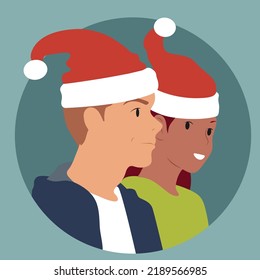 People celebrating New Year and Christmas. Gifts and decorations, Christmas tree and festive mood.