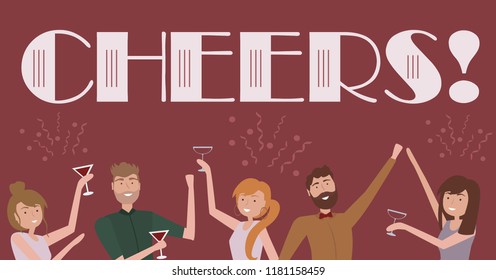 People celebrating poster. Laughing and dancing young people at party. Funny cartoon style icons collection with men and women. Editable vector illustration