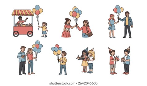 People Celebrating Special Occasions With Balloons Gifts and Treats At Parties and Events