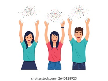People celebrating success with confetti happy cheering
