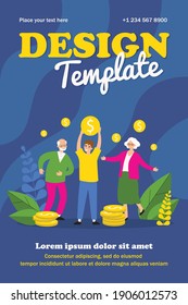 People celebrating successful investment in business. Money, benefit. Flat vector illustration. Investment concept can be used for presentations, banner, website design, landing web page